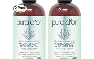 PURA D’OR Organic Aloe Vera Gel Lavender Scent (2 Pack of 16oz) USDA Certified – Deeply Hydrating, Moisturizing Skin & Hair – Sunburn, Bug Bites, Rashes, Small Cuts, Eczema Relief (Packaging may vary)