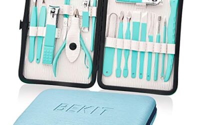 Bekit Manicure Set 18 in 1 Stainless Steel Professional Pedicure Kit Nail Scissors Grooming Kit Travel Case B01-Turquoise