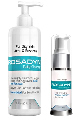 Rosadyn Gel Cleanser and Serum Set – Cleanser and Calming Anti Aging Serum Treatment Gel for Facial Redness Relief, Natural Skin Care for rosacea