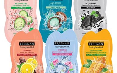 FREEMAN Facial Mask Variety Pack: Oil Absorbing and Anti Stress Clay, Detoxifying Charcoal Mud, Clearing Peel Off, Hydrating Gel Cream Beauty Face Masks, 6 count