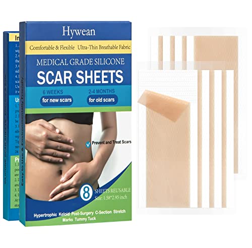 8 Pack Scar Away Silicone Scar Sheets, Breathable & Reusable Silicone Scar Tape, Ultra-Thin Silicone Scar Strips for C-Section, Surgery, Burn, Post Surgery & Stretch Marks