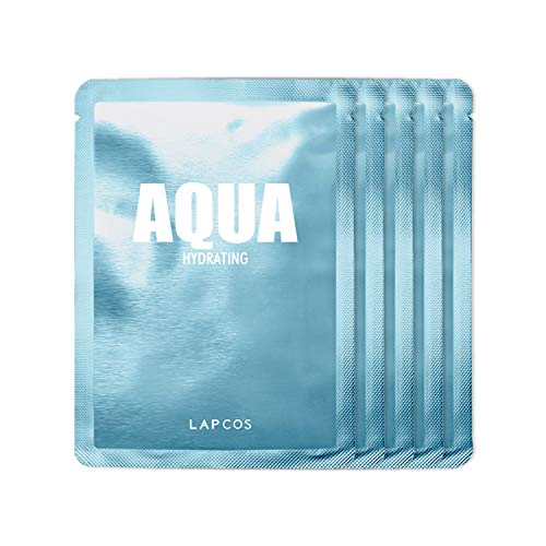 LAPCOS Aqua Sheet Mask, Hydrating Daily Face Mask with Seawater and Plankton Extract to Nourish Skin, Korean Beauty Favorite, 5-Pack