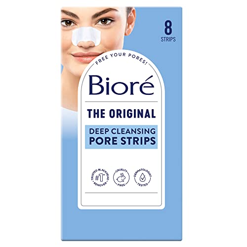 Biore Original, Deep Cleansing Pore Strips, Nose Strips for Blackhead Removal, with Instant Pore Unclogging, features C-Bond Technology, Oil-Free, Non-Comedogenic Use, 8 Count