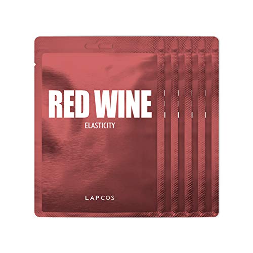 LAPCOS Red Wine Sheet Mask, Daily Face Mask with Antioxidants to Restore and Tighten Skin, Korean Beauty Favorite, 5-Pack