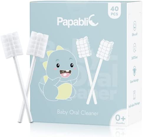 Papablic [40-Pack] Baby Tongue Cleaner, Upgrade Gum Cleaner with Paper Handle for Babies and Infants Ages 0-2 Years