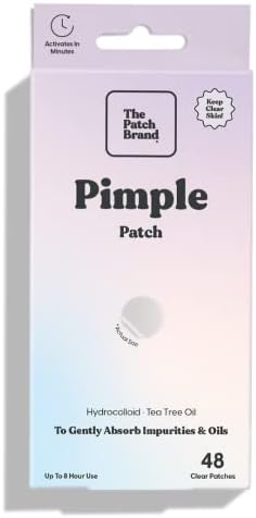 The Patch Brand Pimple Patches for Face, Hydrocolloid Acne Patches, Made with Tea Tree Oil, Acne Spot Treatment, Cover Zits and Blemishes, Spot Stickers for Face and Body (48 Patches)