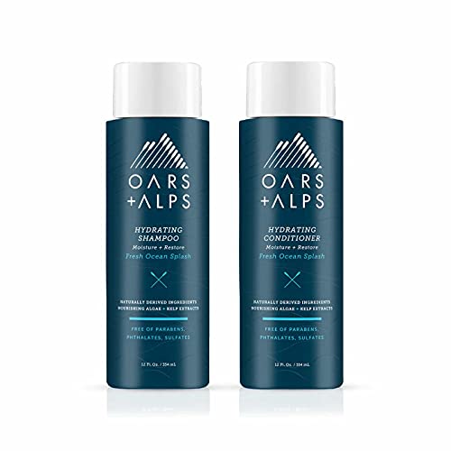 Oars + Alps Mens Sulfate Free Hair Shampoo and Conditioner Set, Hair Care Set Infused with Kelp and Algae Extracts, Fresh Ocean Splash, 12 Fl Oz Each