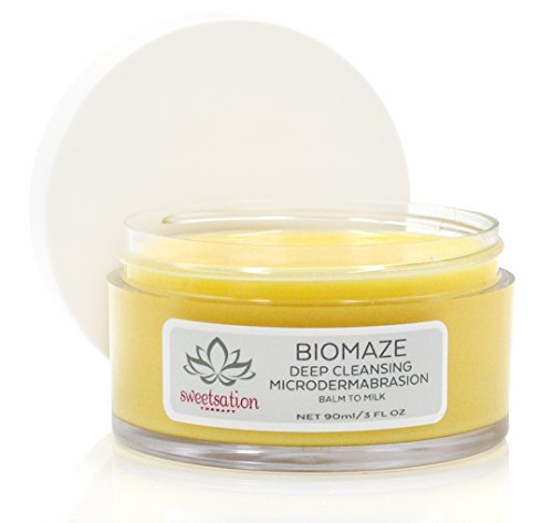 Sweetsation Therapy / YUNASENCE Biomaze 100% Natural Microdermabrasion Balm to Milk Cleanser, Gardenia Melting Cleansing Balm for face 3oz. With Shea Butter, Coconut Milk, Sea Buckthorn, Vitamin E, Rice Fibers.