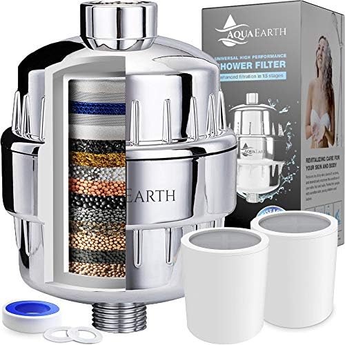 Shower Filter For Hard Water Shower Head Filter to Remove Chlorine Fluoride Water Softener Coconut Shell Activated Carbon Reduces Dry Itchy Skin Heavy Metals Other Sediments Vitamin C Aqua Earth