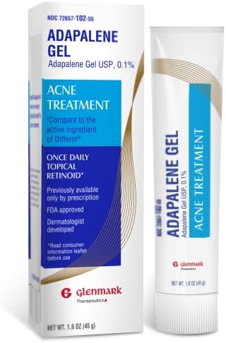 Glenmark Adapalene Gel 0.1% Acne Treatment, Topical Retinoid Cream For Face, Helps Clear and Prevent Acne and Clogged Pores, 45 Gram Tube