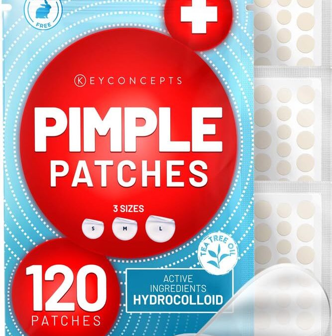 KEYCONCEPTS Pimple Patches for Face (120 Pack), Hydrocolloid Patch with Tea Tree Oil – Pimple Patch Zit Patch and Pimple Stickers – Hydrocolloid Acne Patches for Face – Zit Patches – Blemish Patches