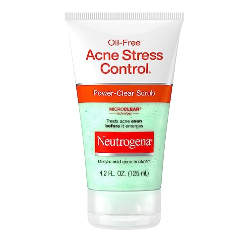 Neutrogena Oil-Free Acne Stress Control Power-Clear Facial Scrub, 2% Salicylic Acid Acne Treatment Medication, Exfoliating Daily Face Scrub for Acne-Prone Skin Care, 4.2 fl. oz