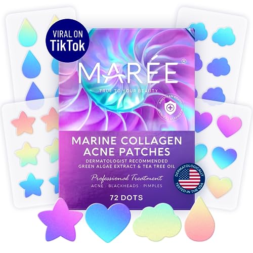 MAREE Acne Patches – Pimple Patches for Face and Skin with Green Algae Extract & Tea Tree Oil for Hydrocolloid Acne Treatment – Cover and Reduce Zits, Blemishes, Spots – 72 Dots