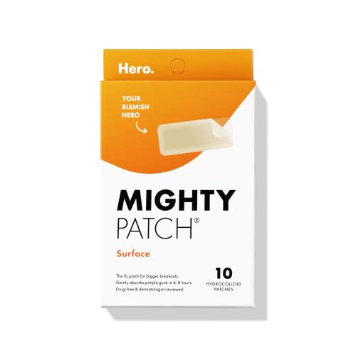 Mighty Patch™ Surface Patch from Hero Cosmetics – Hydrocolloid Spot Patch for Body, Cheek, Forehead, and Chin (10 Count)