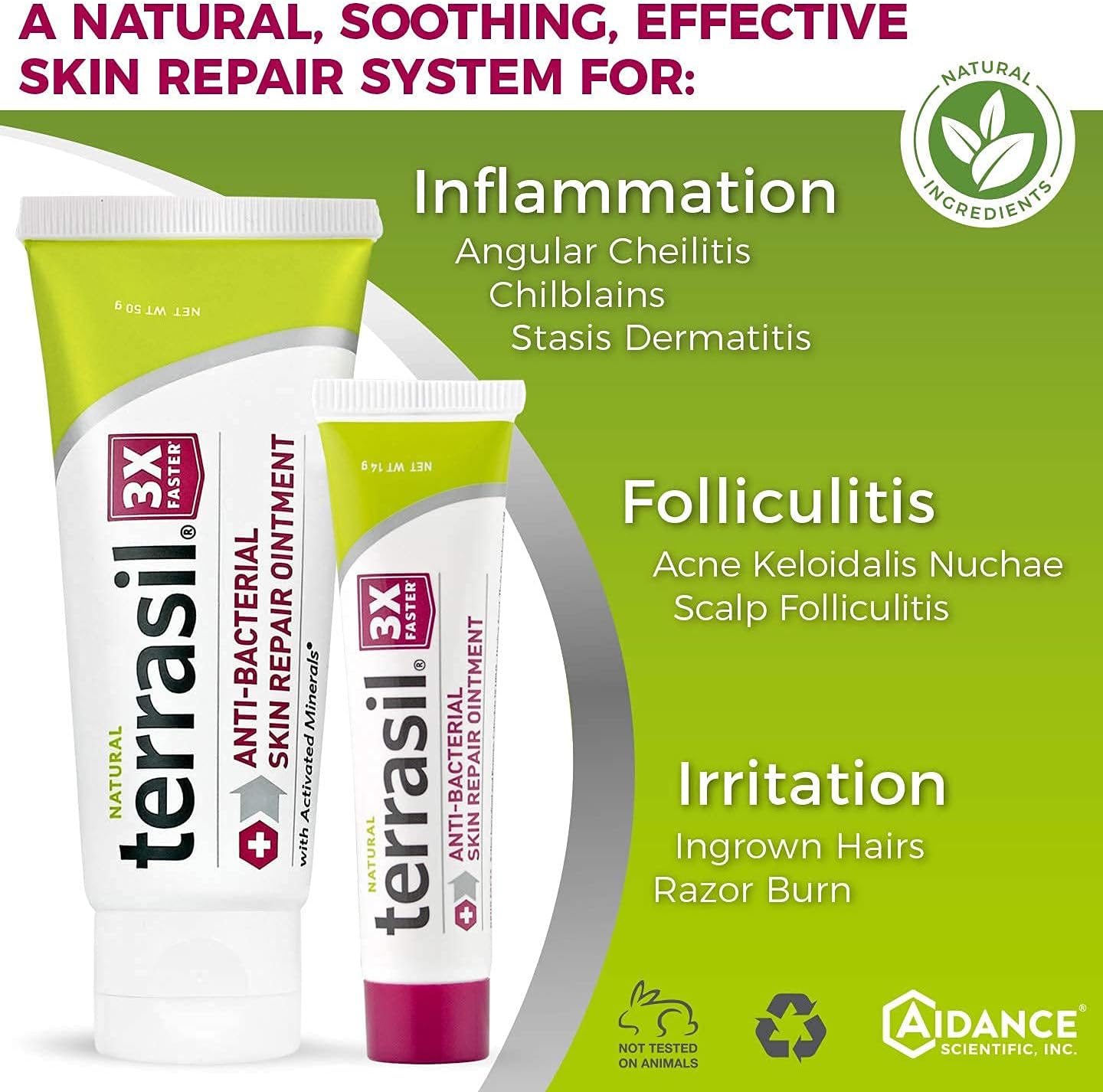 Antibacterial Skin Repair, 3X Faster Natural Ingredients for Treatment of Fissures Folliculitis Angular Cheilitis Impetigo Chilblains Lichen Sclerosus Cellulitis by Terrasil (14 Gram)