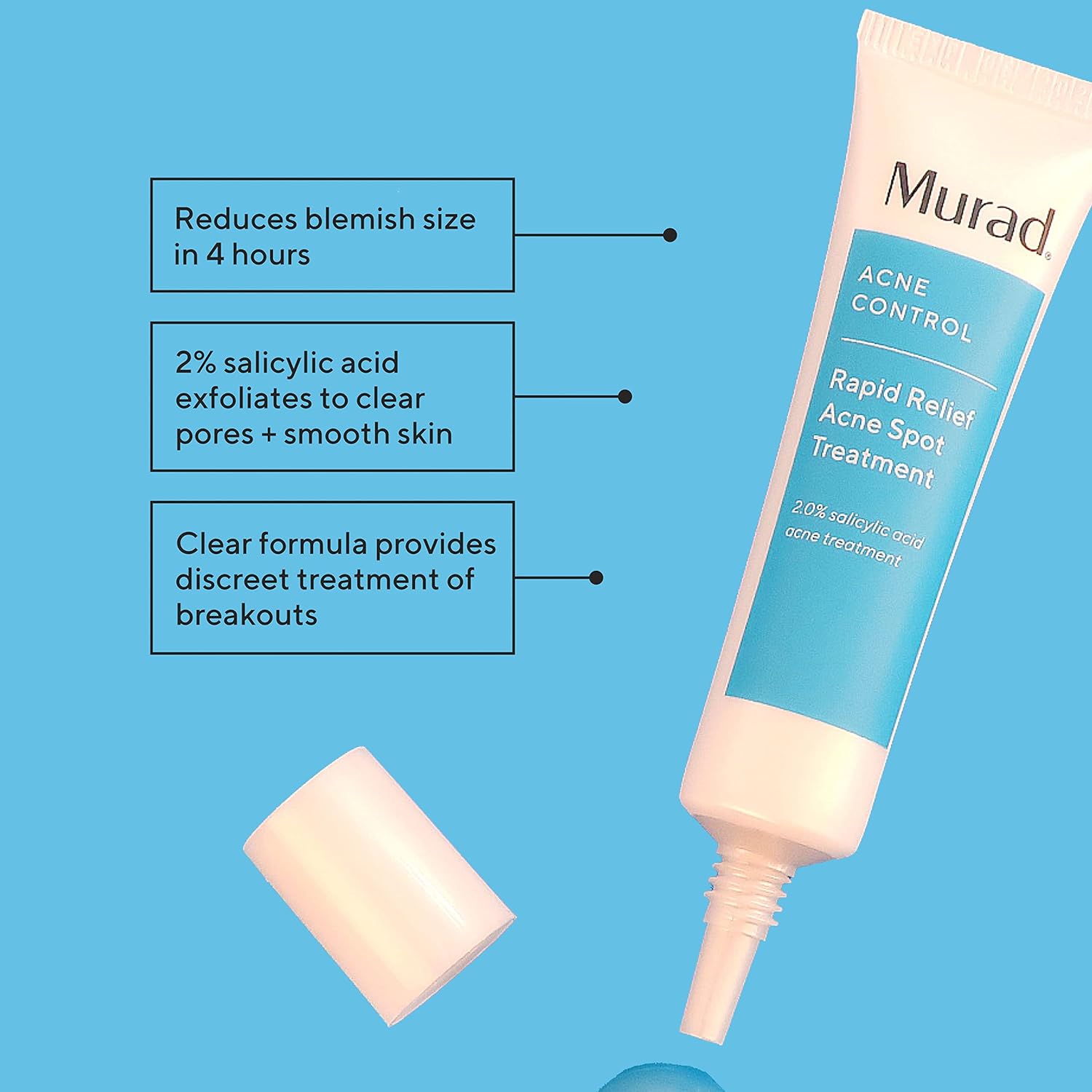 Murad Rapid Relief Acne Spot Treatment – Acne Control Max Strength 2% Salicylic Acid Clear Gel Blemish Remover - Fast Active Acne Relief Backed by Science, 0.5 Oz
