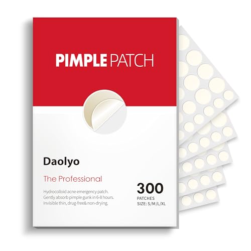 Daolyo Pimple Patches for Face, 4 Size 300 Counts Acne Patches, Hydrocolloid Patches for Covering Zits and Blemishes, Spot Stickers with Salicylic Acid, Tea Tree Oil & Calendula Oil
