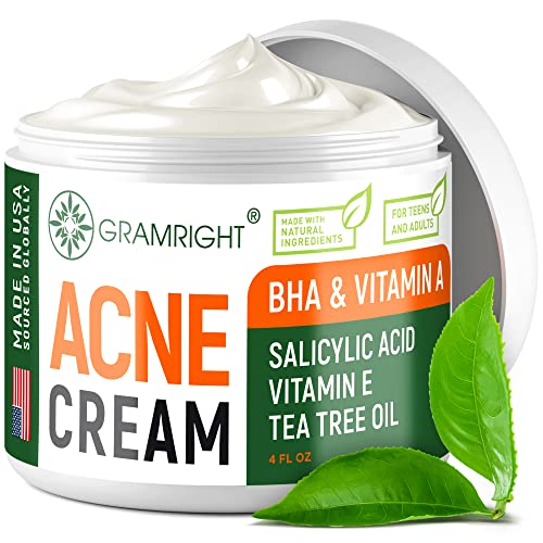 Acne Treatment Face Cream – Acne Spot Treatment for Face & Acne Dots – Tea Tree Oil for Acne – Natural Cystic Acne Treatment -Made in USA- For All Skin Types – Acne Scar Cream & Pimple Remover 4 fl.oz