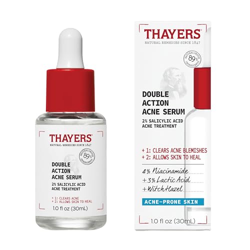 Thayers Double Action Acne Serum with Salicylic Acid, Acne Treatment Face Serum with 2% Salicylic Acid and Niacinamide, Soothing and Non-Stripping Skin Care, 1 Fl Oz