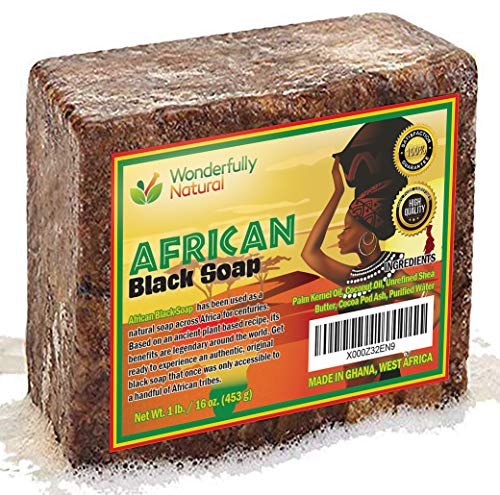 Organic African Black Soap – For Acne & Dark Spots | Natural Vegan and Cruelty Free – Satisfaction Guarantee 1lb bar | 90 day Supply