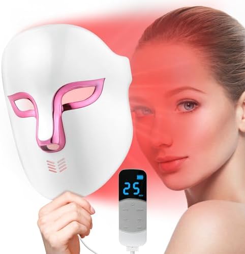 LED Light Therapy Face Mask,FSA/HSA Eligible,Red Light for Wrinkle Blue Light for Acne,4 Colors Face Mask with Timing Function