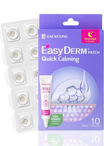 EasyDerm Quick Calming Magnesium Patches (10 patches) with Cica Ampoule – Intensive Care, Pimple patches, Hydrocolloid Band, Zits Spot care, Overnight Home Care 2-8 hours