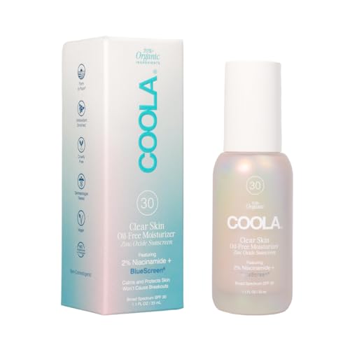 COOLA Clear Skin Oil-Free Moisturizer with SPF 30, Dermatologist Tested Sunscreen with Niacinamide & Centella Asiatica, 1.1 Fl Oz