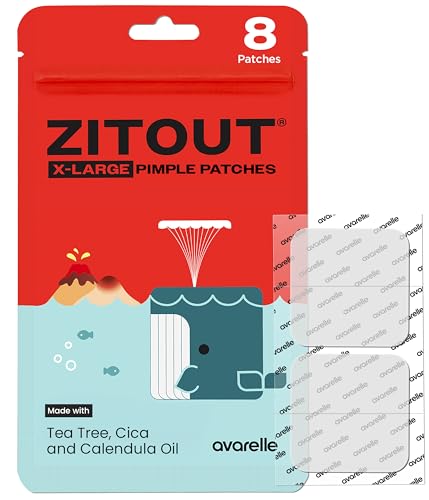 AVARELLE Acne Patches XL, FSA HSA Acne Patch Large | Pimple Patches for Face Cheek & Nose (8 Count) | Large Hydrocolloid Acne Treatment with Tea Tree, Calendula, & Cica by ZITOUT™