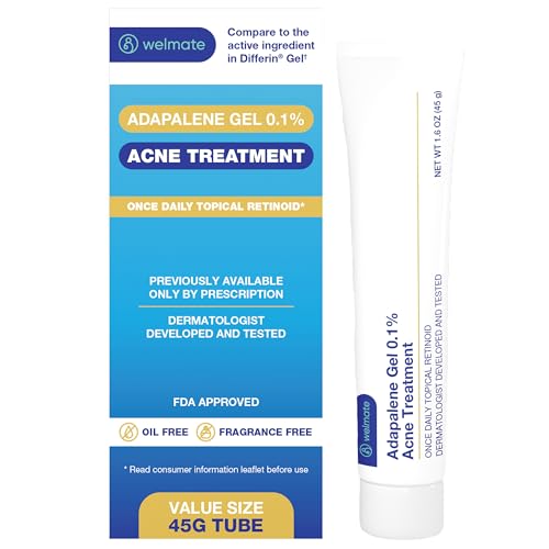 WELMATE – Adapalene Gel 0.1% – FSA HSA Acne Treatment – Skin Care – Daily Topical – Acne Skincare – Pimple Cream – Acne Cream – Oil & Fragrance Free – 1.6oz / 45g