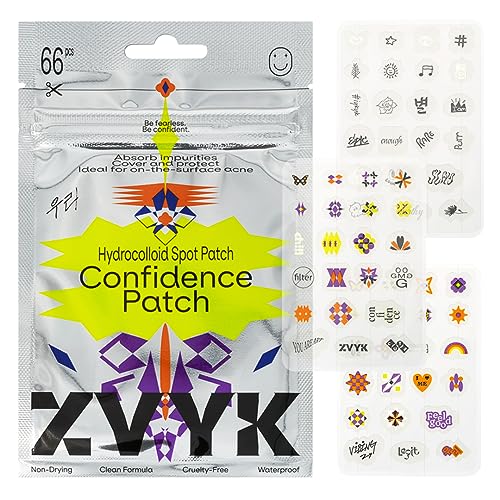 Cute Pimple Patches for Face – Tattoo Style Hydrocolloid Acne Patches (Confidence Patch) with Star Designs (66 Cute Patches) – Vegan & Cruelty-Free