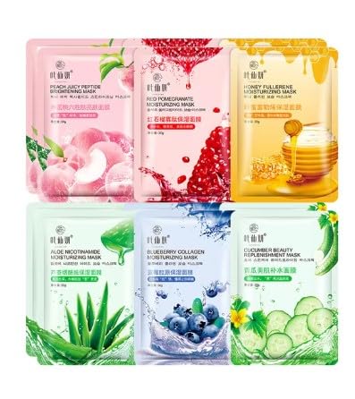 Korean Spa Treatment Facial Sheet Mask Set – 6 Pack Sheet Variety for All Skin Types, Hydrating, Acne-Fighting, and Lightly Scented