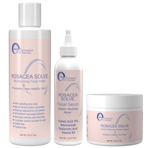 Rosacea Solve Set – Rosacea Treatment Will Visibly Reduce Redness, Dermatitis, And Irritation – For All Skin Types – Includes Anti-Redness Face Cream, Facial Serum And Moisturizing Face Wash