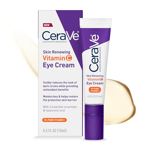 CeraVe Skin Renewing Vitamin C Eye Cream | Vitamin C, Hyaluronic Acid, Ceramides & Caffeine | Under Eye Cream For Dark Circles and Puffiness | Fragrance Free & Ophthalmologist Tested | 0.5 Fl. Oz