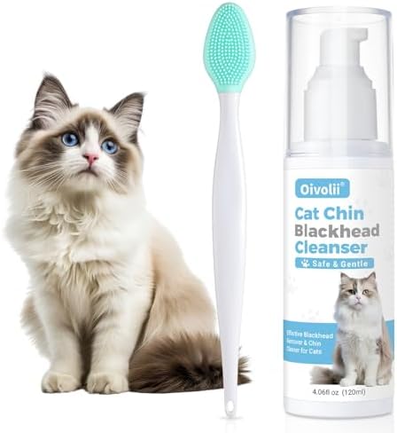 𝐎𝐢𝐯𝐨𝐥𝐢𝐢 Kitten & Cat Acne Chin Treatment, (4 fl. oz) Blackhead Cleanse Lotion & Cleansing Brush,Soothes Chin Acne, Oil Control, tightens pores, relieves Sensitivity.