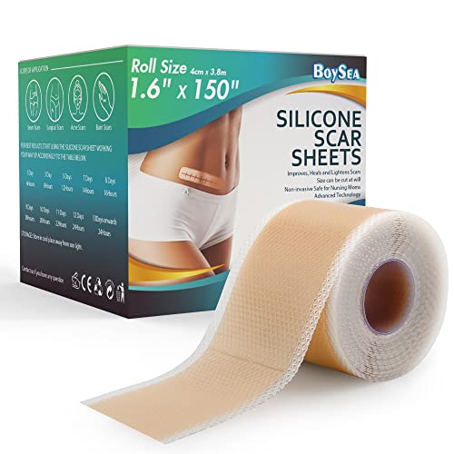 Professional Silicone Scar Sheets (1.6″ x 150″ Scar Roll-3.8M) – Scars Removal Treatment – Reusable Silicone Scar Tape Strips Type for Keloid, C-Section, Surgery, Burn, Acne et