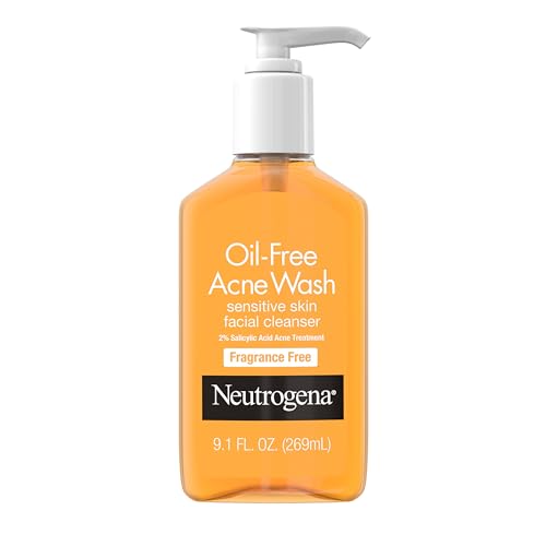 Neutrogena Oil-Free Acne Fighting Fragrance-Free Facial Cleanser, 2% Salicylic Acid Acne Treatment, Daily Oil-Free Acne Face Wash for Acne-Prone Skin with Salicylic Acid, 9.1 fl. oz