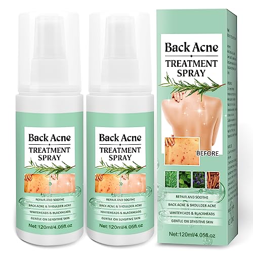 Back Acne Treatment Spray – Back Acne Spray Acne Treatment with Herbal Formula, 2% Salicylic Acid & Tea Tree Oil Body Acne Spray, Body Back Acne Solution, 120ml (2PCS)