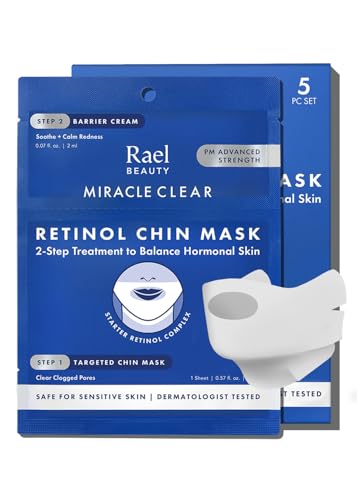 Rael Retinol Chin Mask with Miracle Clear Barrier Cream – Face Masks and Moisturizer, 2 Step Treatment, Niacinamide, Ceramide NP, for All Skin Types, Vegan, Korean Skincare (5 Kits)