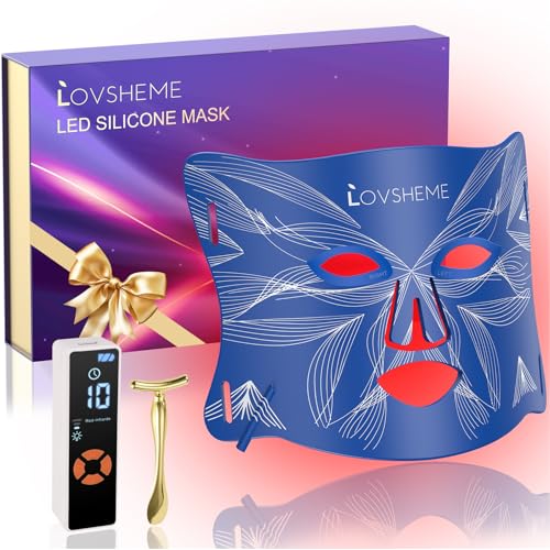 Red Light Therapy for Face, LED Face Mask Light Therapy, Red Light Therapy Mask for Acne, Wrinkles and Skin Rejuvenation, 320 LEDs, 3 Modes, 10-Min Auto Off, Eye Protection Included